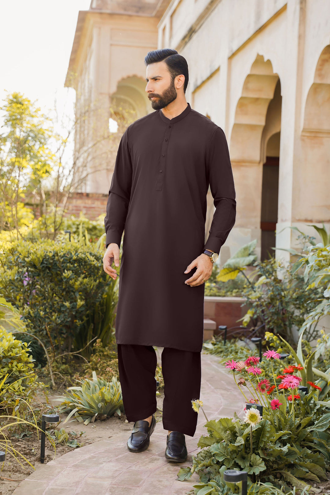 Divinely Crafted Men Ready To Wear Solids Cotton Shalwar Kameez Royal Maroon - Summer Collection