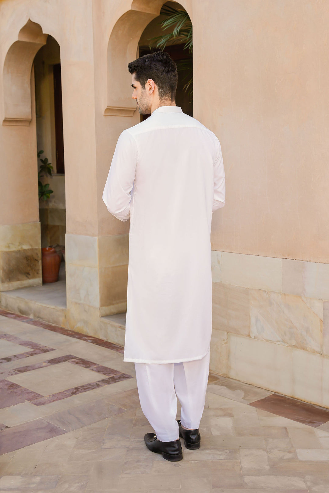 Misaal by Divinely Crafted Solids Shalwar Kameez For Men Vanilla White Blended SK425-0325-VW - Summer Collection