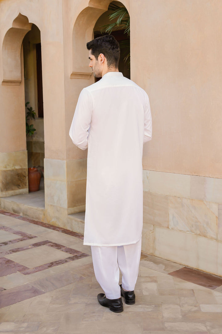 Misaal by Divinely Crafted Solids Shalwar Kameez For Men Vanilla White Blended SK425-0325-VW - Summer Collection