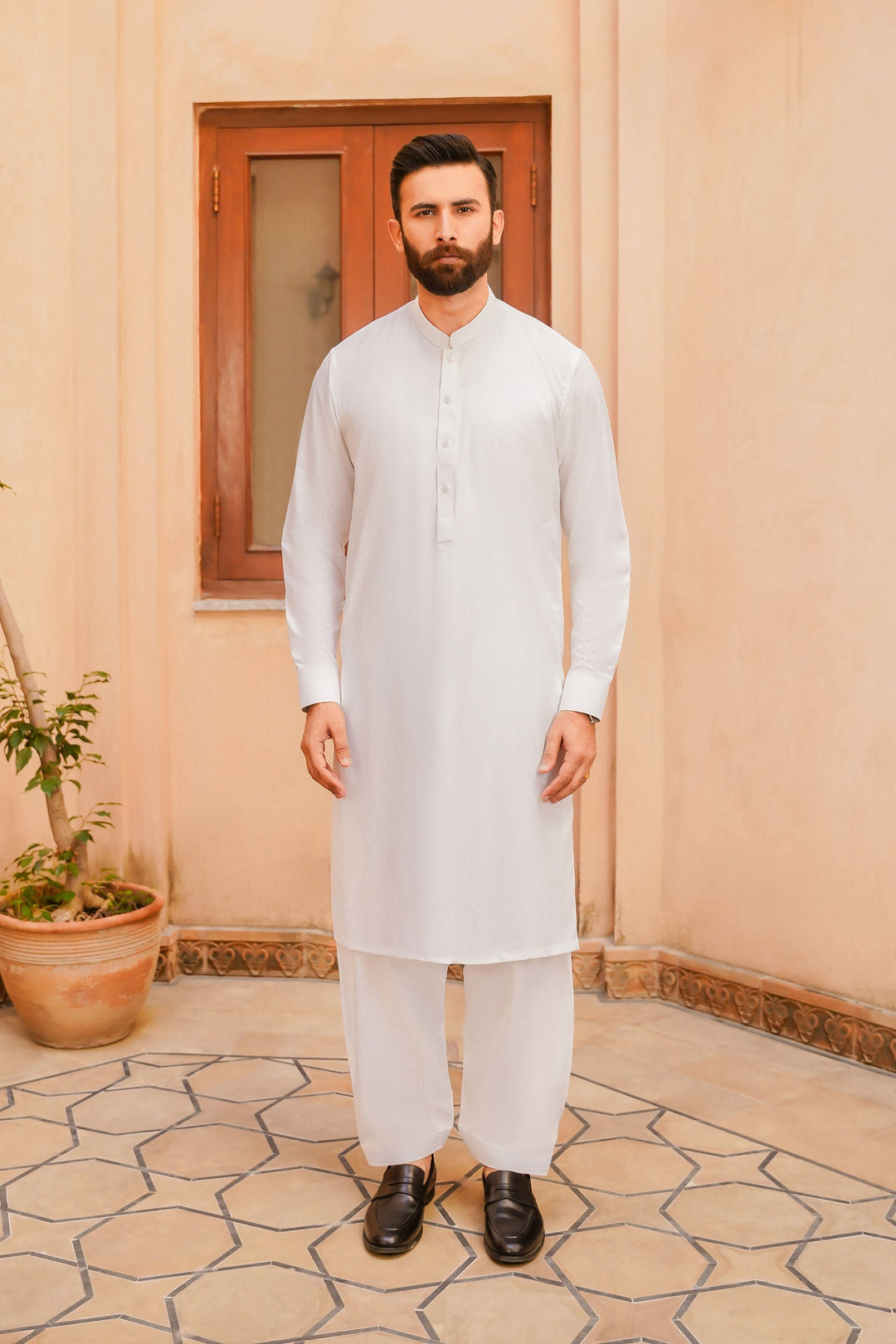 Misaal by Divinely Crafted Solids Shalwar Kameez For Men Ivory White Boski SK350-0325-IW - Summer Collection