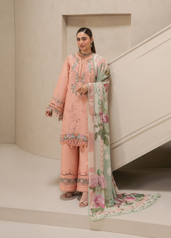 E-Craft by Elaf Unstitched Embroidered Lawn 3 Piece Suit EHC-3B Dustrose - Casual Collection
