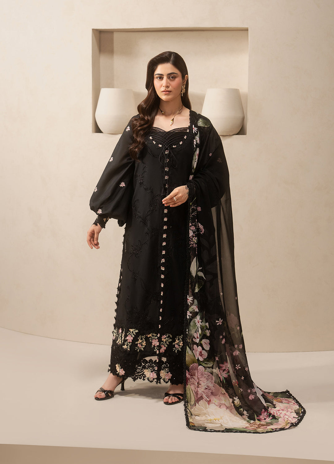 E-Craft by Elaf Unstitched Embroidered Lawn 3 Piece Suit EHC-5A Charcoal - Casual Collection