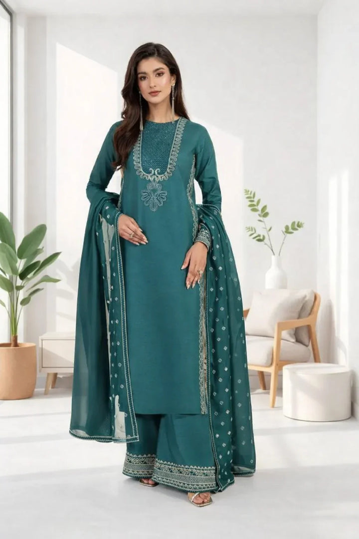Silk Atelier by Jamni RTW Embroidered Korean Silk 3 Piece Suit OCEANETTE Festive Collection