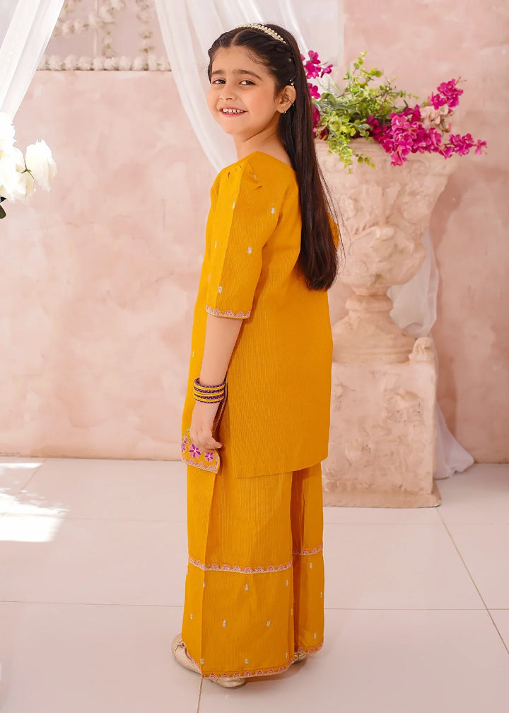 Modest Girls RTW Embroidered Cotton 3 Piece Suit Mustard Festive Collection