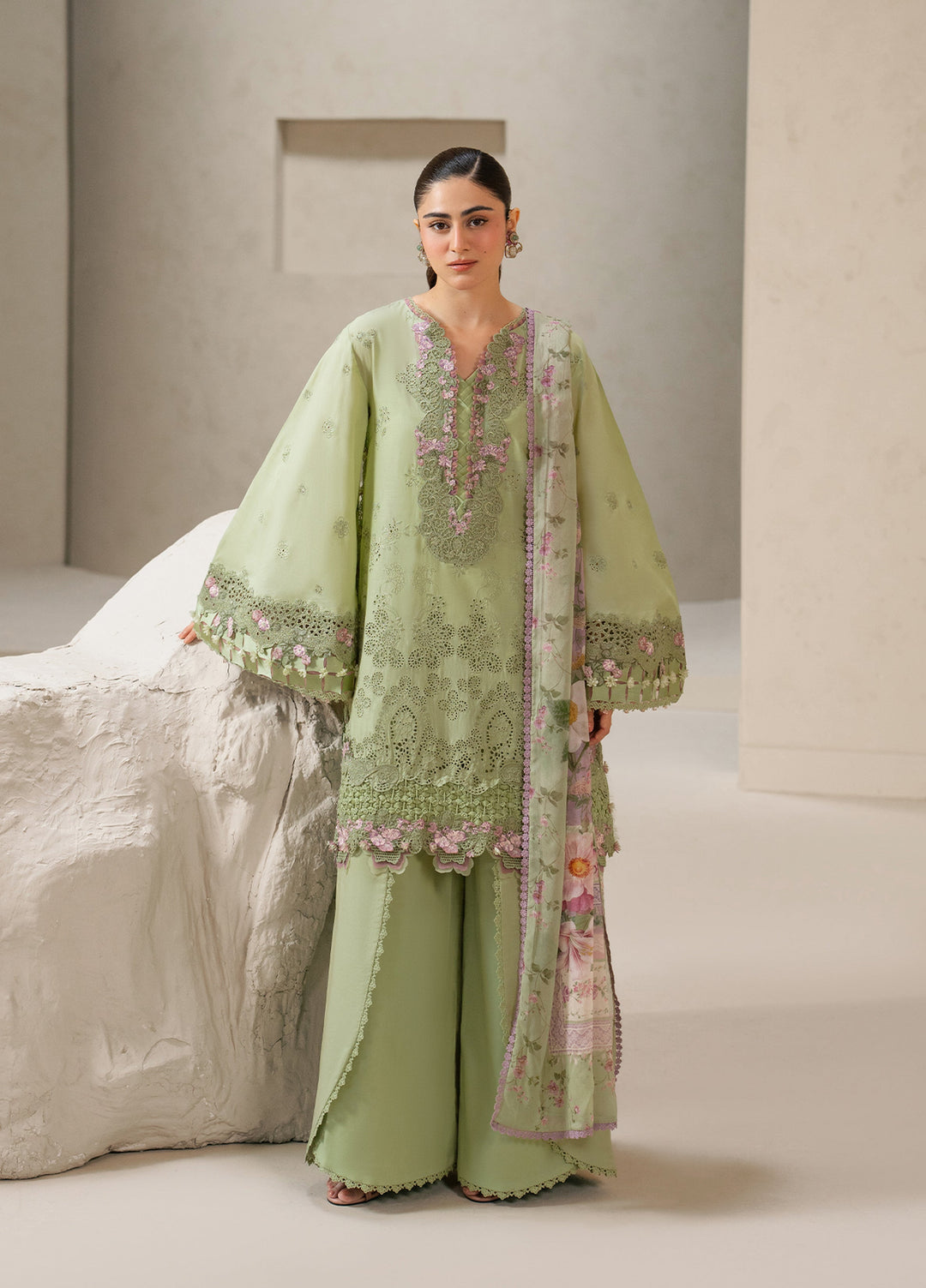 E-Craft by Elaf Unstitched Embroidered Lawn 3 Piece Suit EHC-6A Basil - Casual Collection