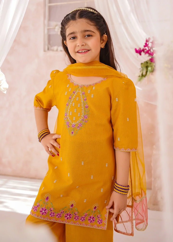 Modest Girls RTW Embroidered Cotton 3 Piece Suit Mustard Festive Collection