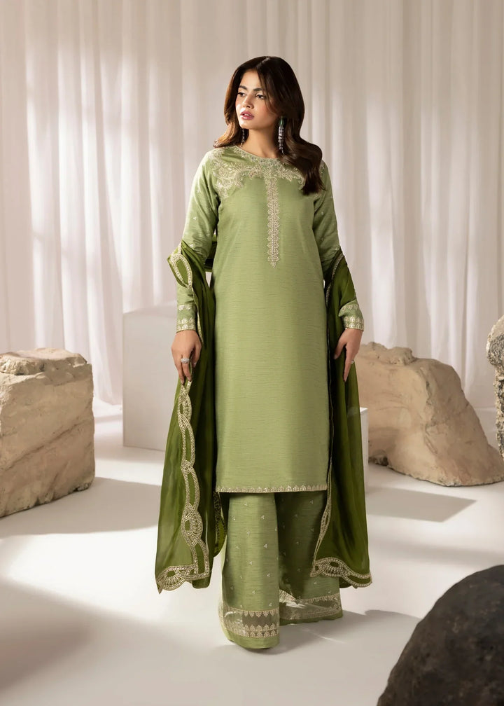 Silk Atelier by Jamni RTW Embroidered Korean Silk 3 Piece Suit MINT CRUSH Festive Collection