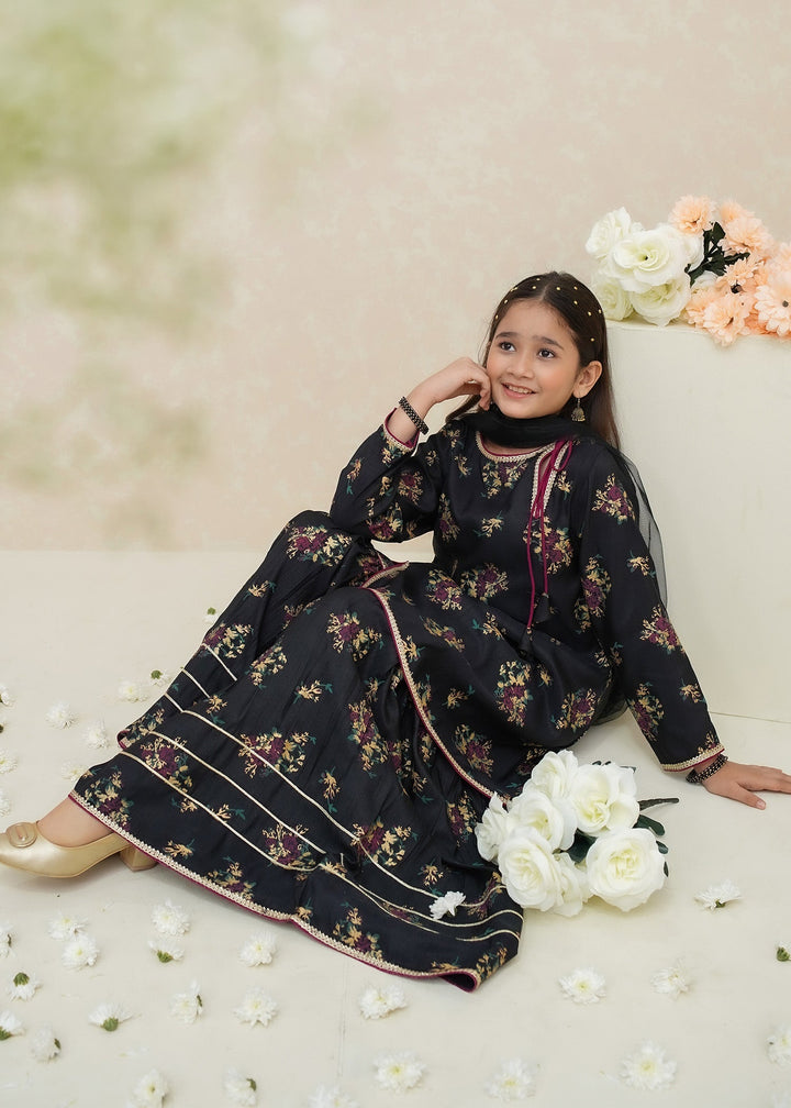 Modest Girls RTW Printed Silk 3 Piece Suit Black Wedding Collection