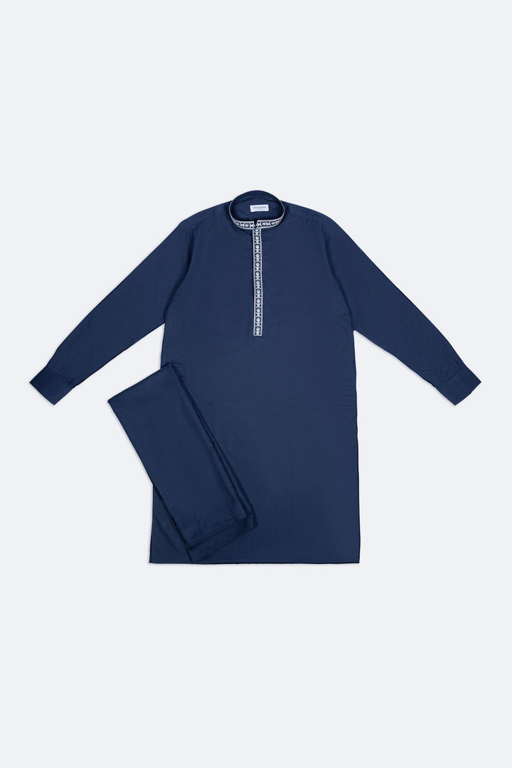 Muraqsh Ready To Wear Embroidered Cotton Men Formal Navy Blue Kurta Shalwar Collar Neck MUR-FNBKS - Summer Collection