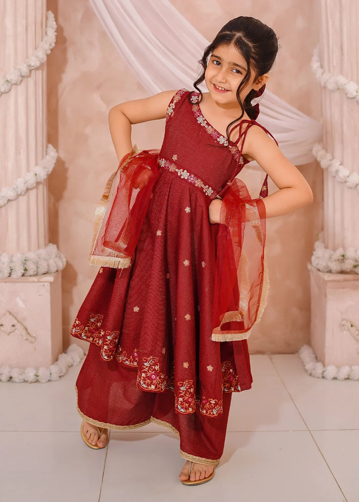 Modest Girls RTW Embroidered Mesuri 3 Piece Suit Red Festive Collection