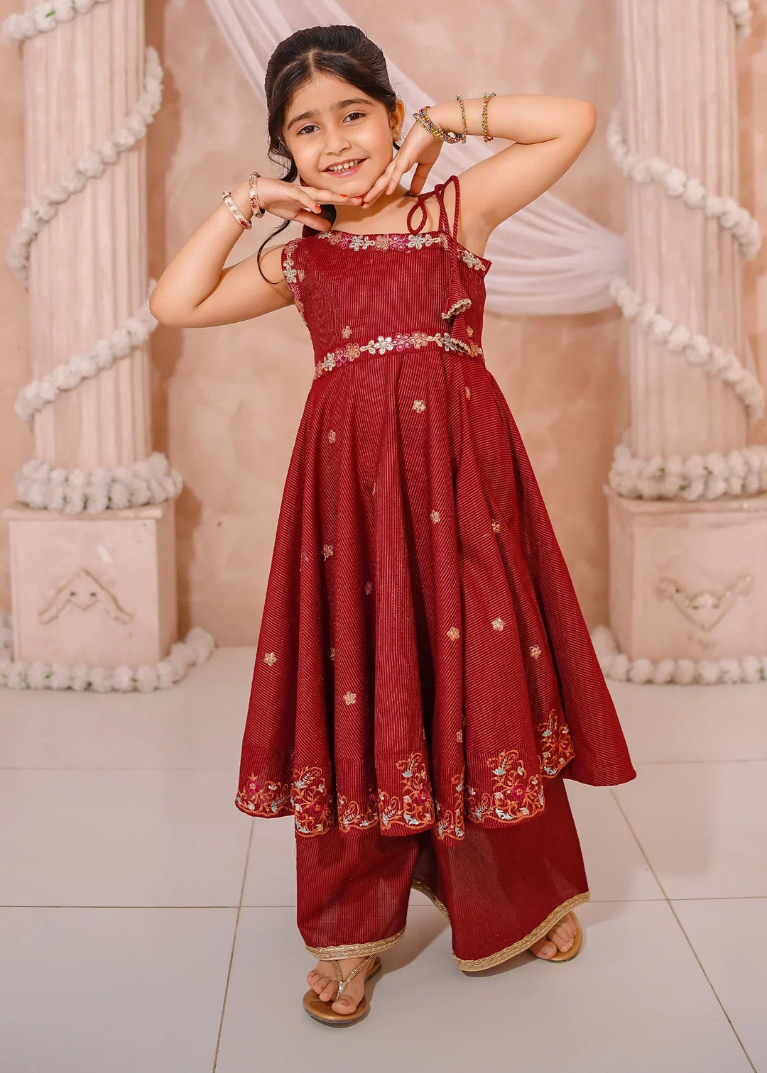 Modest Girls RTW Embroidered Mesuri 3 Piece Suit Red Festive Collection