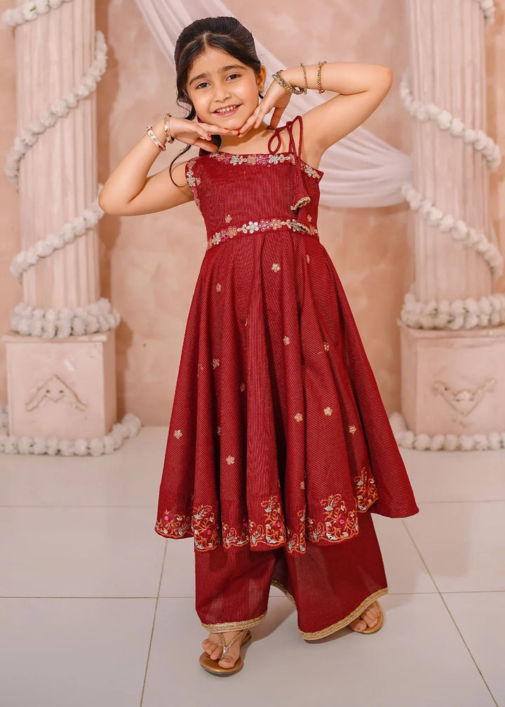 Modest Girls RTW Embroidered Mesuri 3 Piece Suit Red Festive Collection
