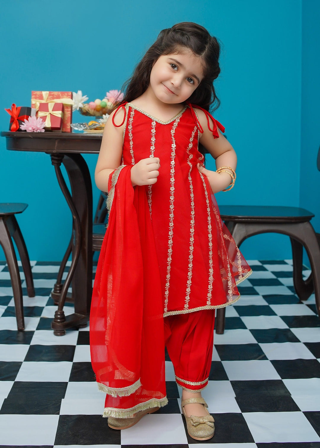 Modest Girls RTW Embroidered Net 3 Piece Suit Malia Wedding Collection
