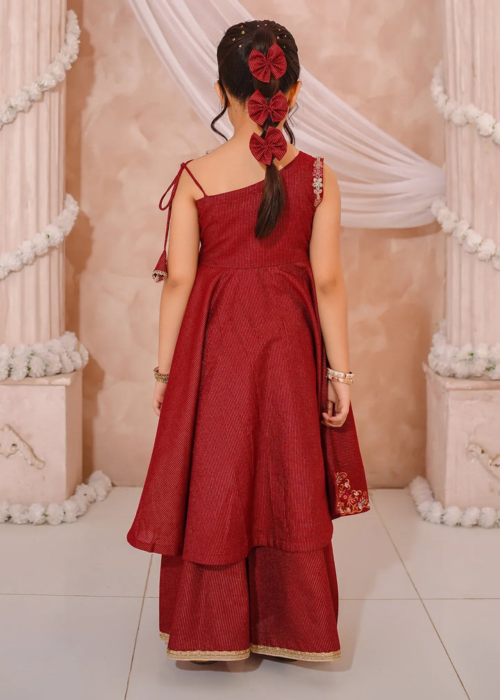 Modest Girls RTW Embroidered Mesuri 3 Piece Suit Red Festive Collection