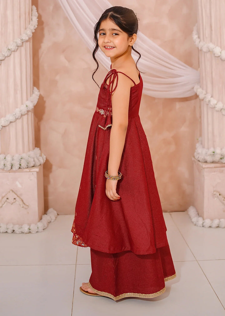 Modest Girls RTW Embroidered Mesuri 3 Piece Suit Red Festive Collection