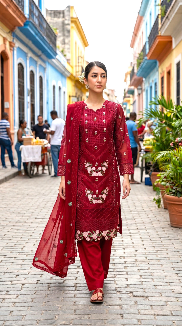 Celestia Luxe by Maherposh RTW Chikankari Lawn 3 Piece Suit Blush Mirage SS-204 Casual Collection
