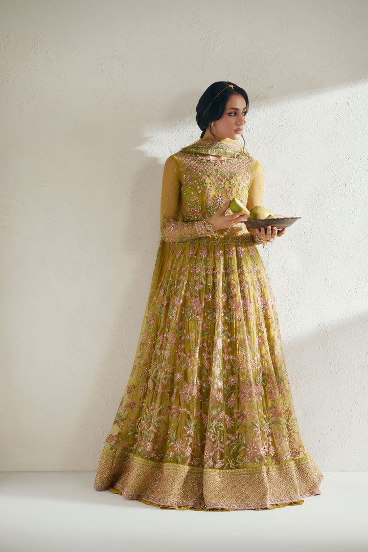 Vera Unstitched Embroidered Net 4 Piece Suit VR26UWF Marigold Mustard - Wedding Collection