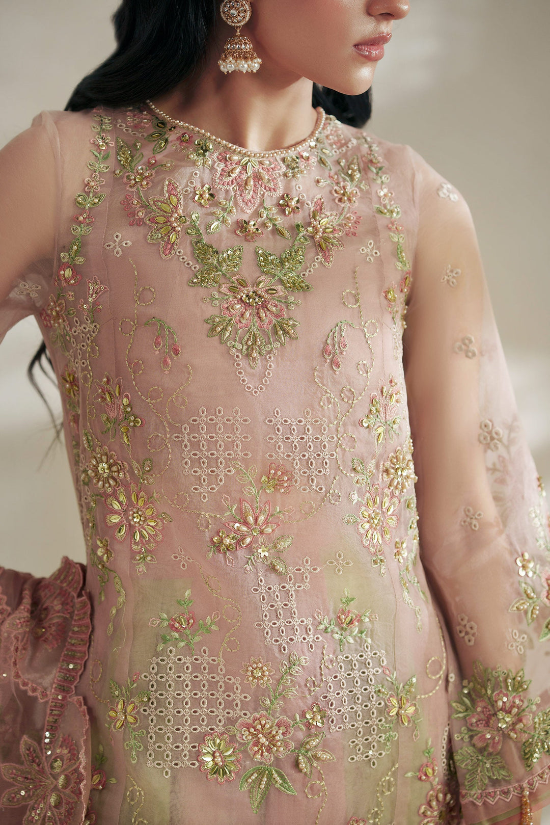 Vera Unstitched Embroidered Organza 3 Piece Suit VR26UWF Blush Pink - Wedding Collection