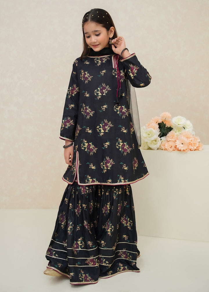 Modest Girls RTW Printed Silk 3 Piece Suit Black Wedding Collection