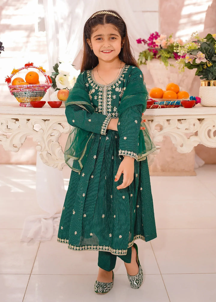 Modest Girls RTW Embroidered Cotton 3 Piece Suit Green Festive Collection