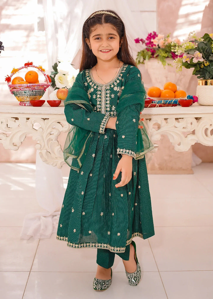 Modest Girls RTW Embroidered Cotton 3 Piece Suit Green Festive Collection