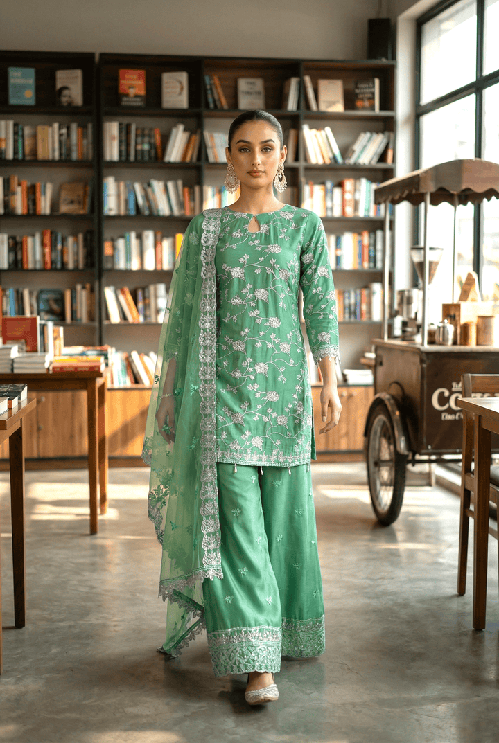 Chashni by Maherposh RTW Embroidered Raw Silk 3 Piece Suit FHM-1045-P Festive Collection