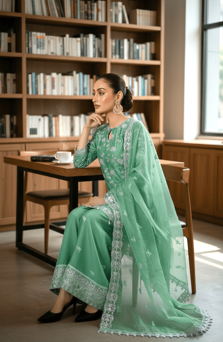 Chashni by Maherposh RTW Embroidered Raw Silk 3 Piece Suit FHM-1045-P Festive Collection