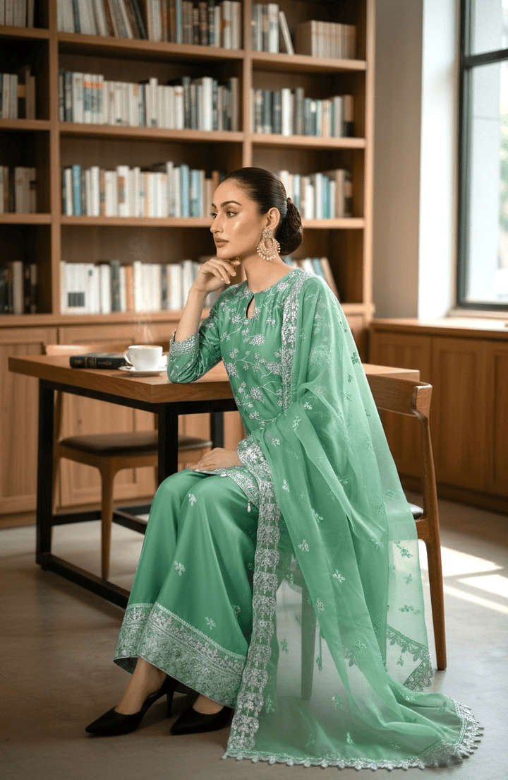 Chashni by Maherposh RTW Embroidered Raw Silk 3 Piece Suit FHM-1045-P Festive Collection