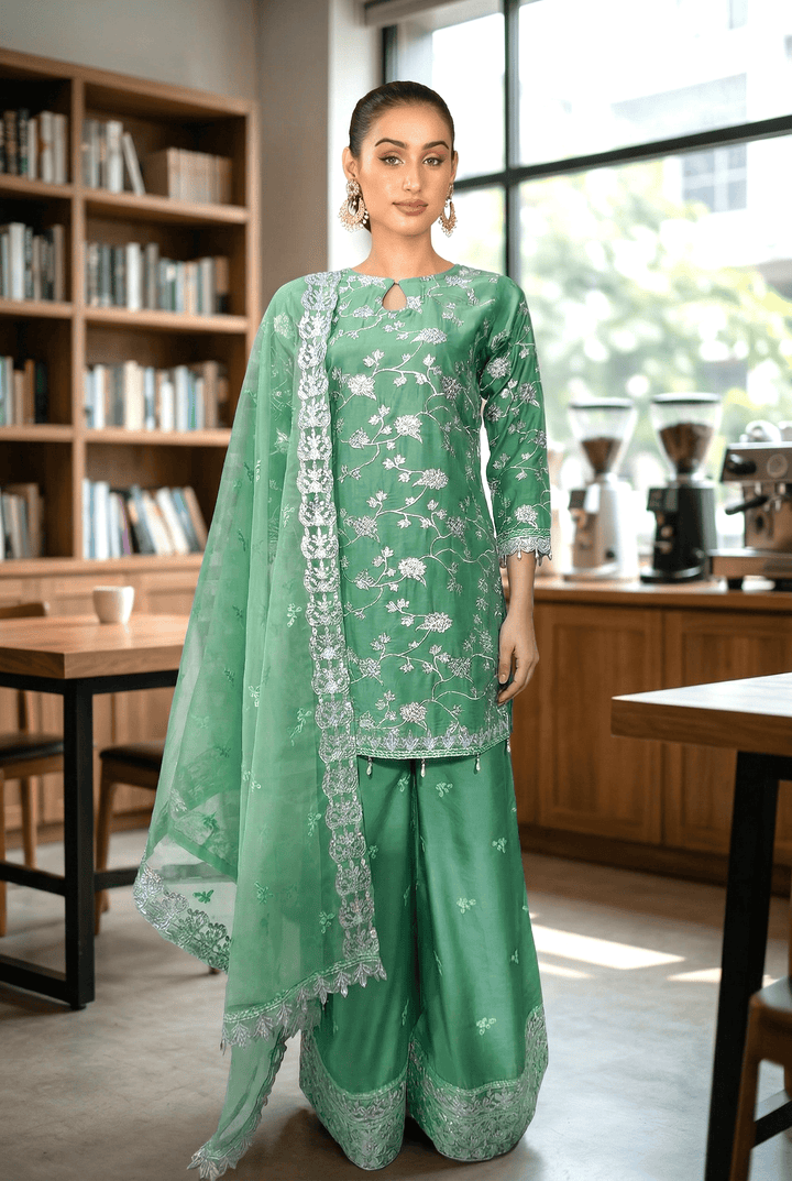 Chashni by Maherposh RTW Embroidered Raw Silk 3 Piece Suit FHM-1045-P Festive Collection