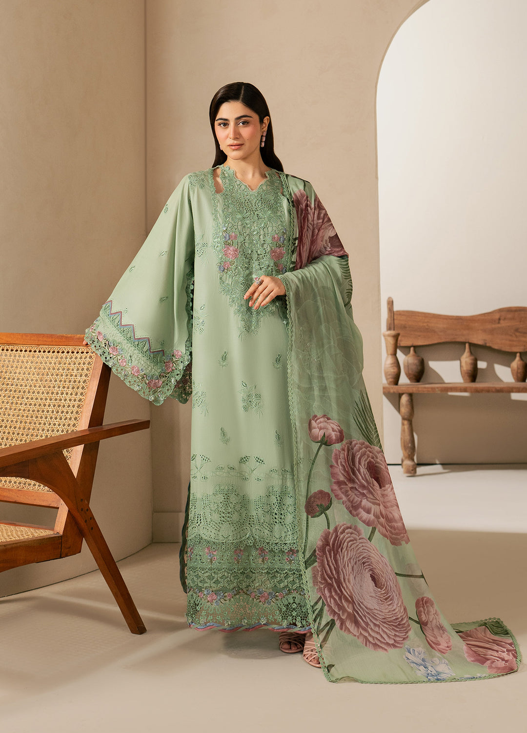 E-Craft by Elaf Unstitched Embroidered Lawn 3 Piece Suit EHC-4B Aloe - Casual Collection