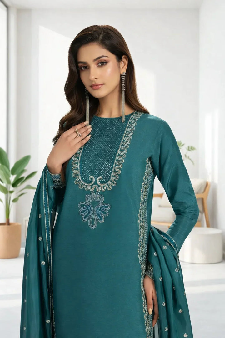 Silk Atelier by Jamni RTW Embroidered Korean Silk 3 Piece Suit OCEANETTE Festive Collection