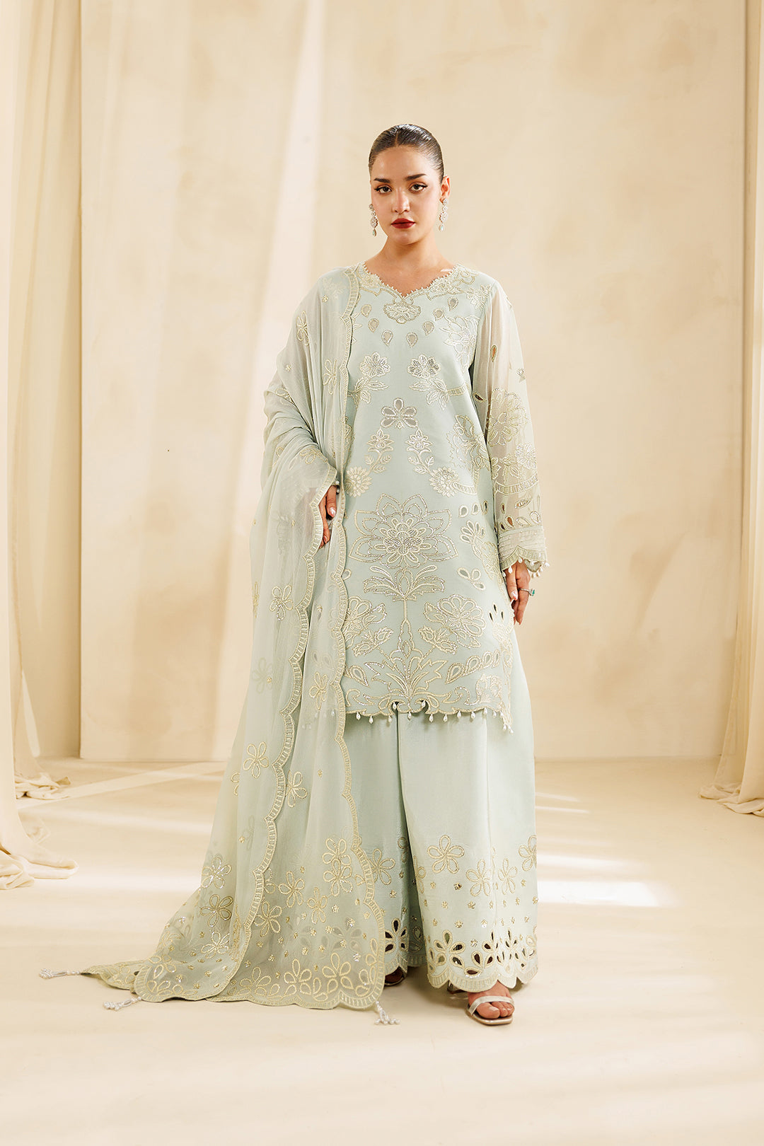 Sireine by Alizeh Fashion Unstitched Embroidered Chiffon 3 Piece Suit AF26UCS AF-CH-2297-VANILLA - Festive Collection