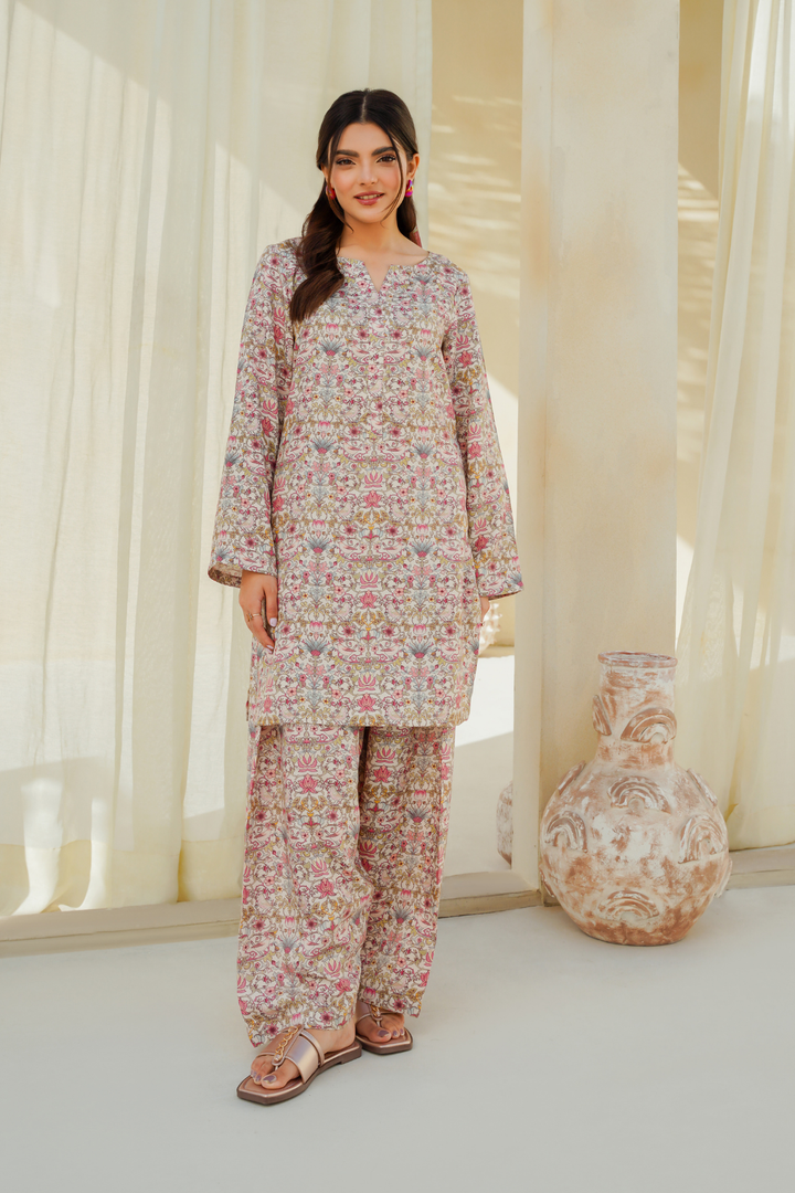 Divinely Crafted Pret Printed Cotton Silk 2 Piece Ivory Dreams