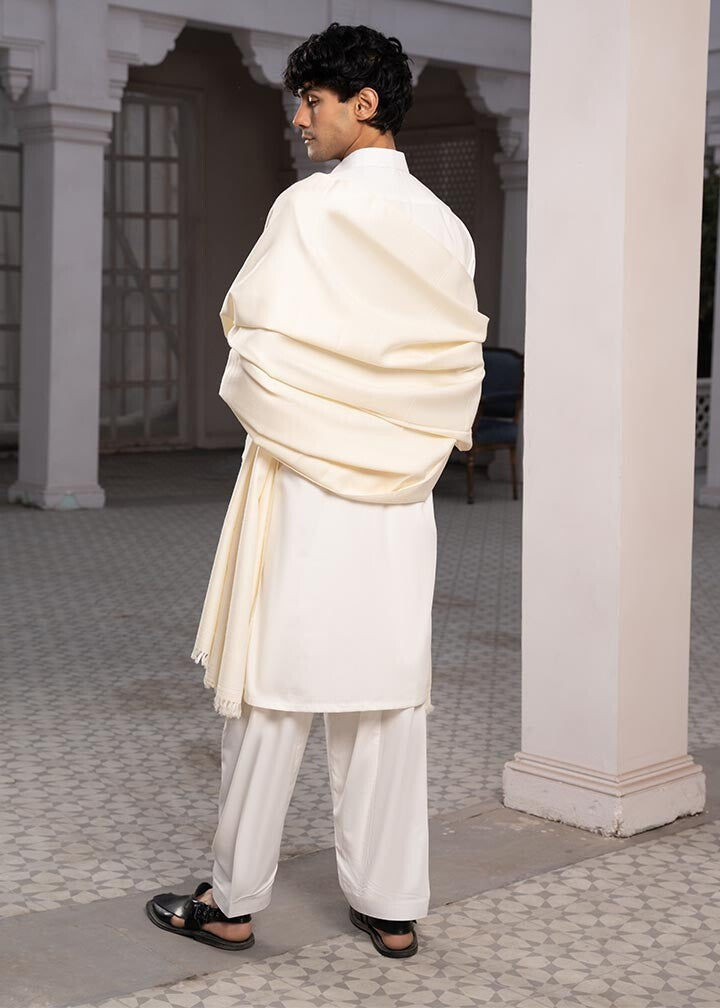 Muraqsh Ready To Wear Solids  Men Off White Wool Shawl ABD-OWWSTD - Winter Collection