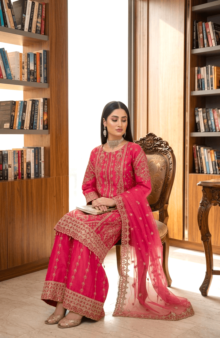 Chashni by Maherposh RTW Embroidered Raw Silk 3 Piece Suit FHM-1012 Festive Collection