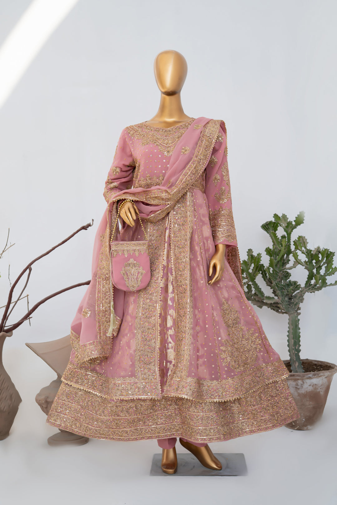 Andaaz by Saira Sultana Women RTW Embroidered Chiffon 4 Piece Suit Muneeha Tea Pink - Wedding Collection
