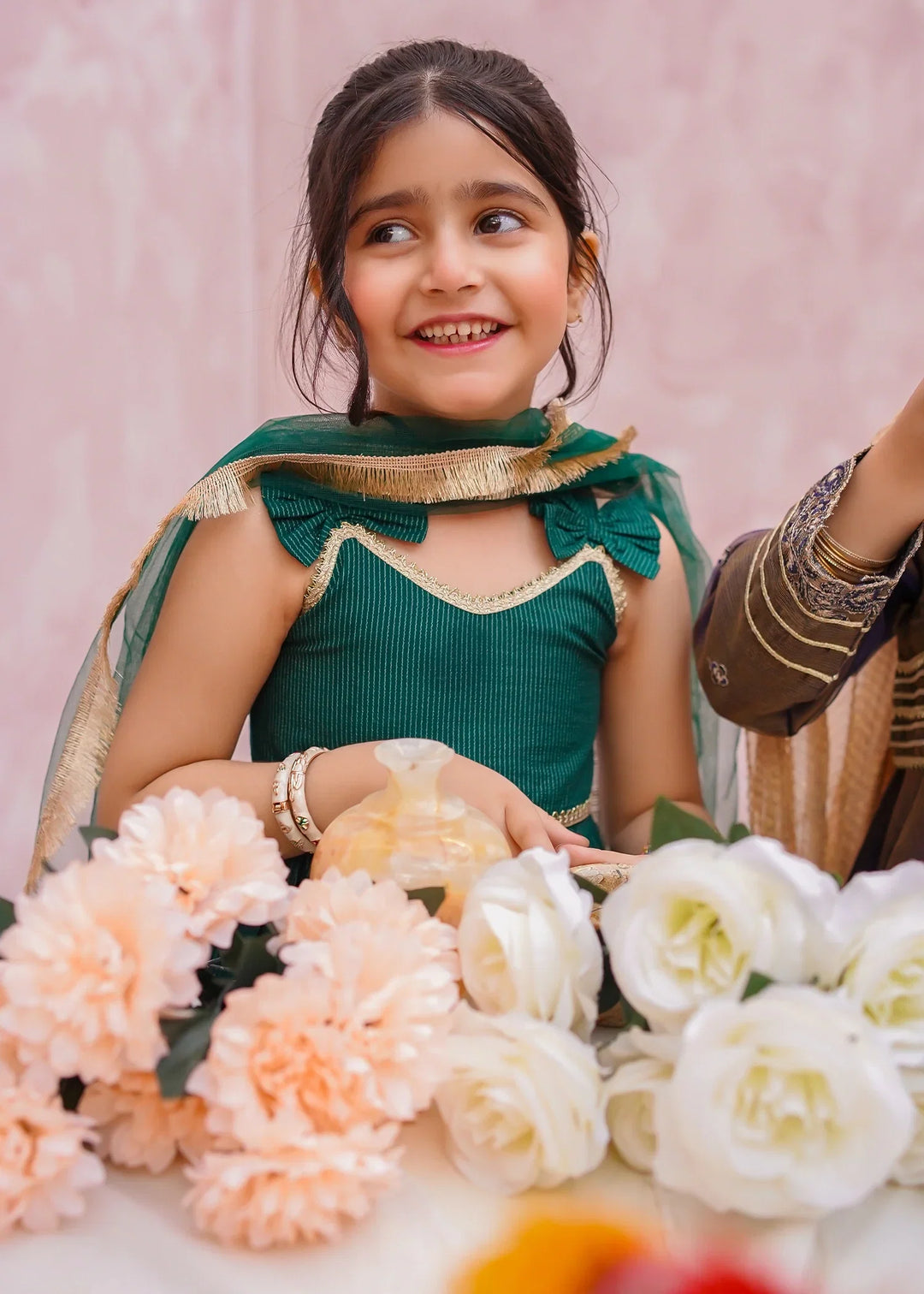 Modest Girls RTW Embroidered Cotton 3 Piece Suit Green Gharara Festive Collection