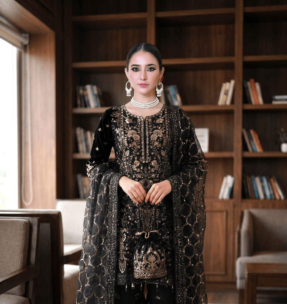 Chashni by Maherposh RTW Embroidered Raw Silk 3 Piece Suit FHM-1044-P Festive Collection