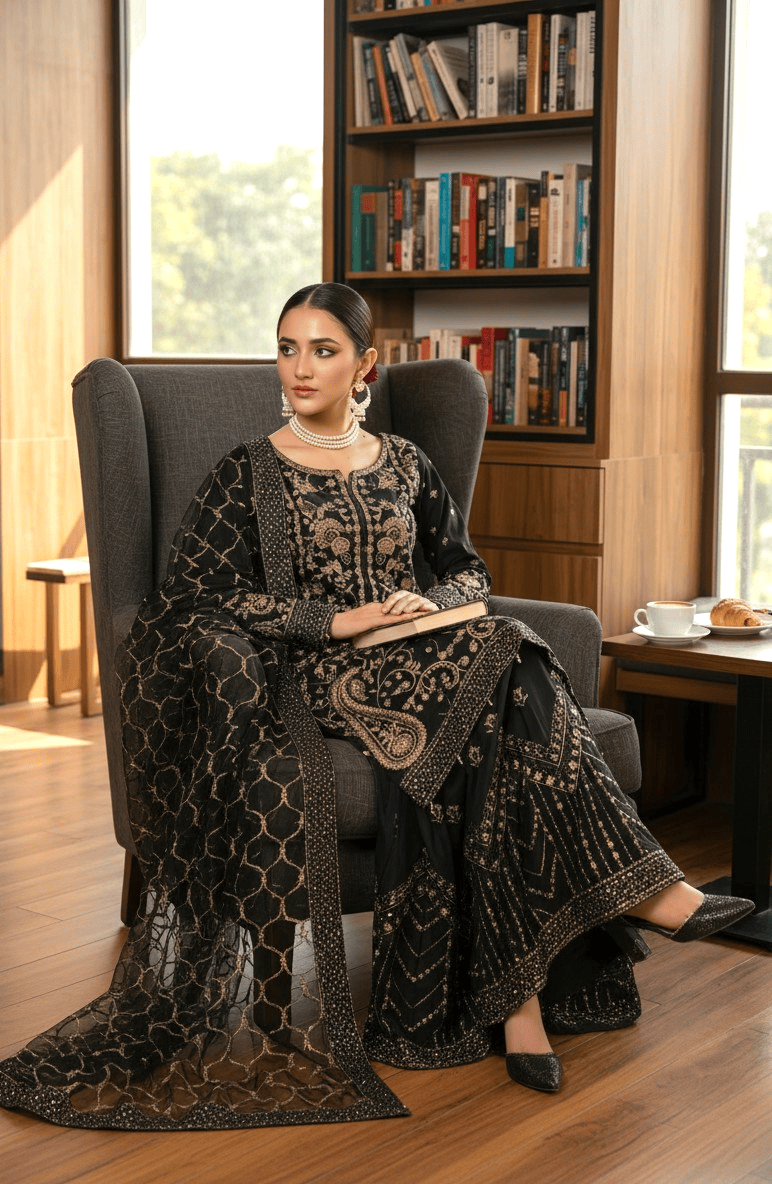 Chashni by Maherposh RTW Embroidered Raw Silk 3 Piece Suit FHM-1044-P Festive Collection
