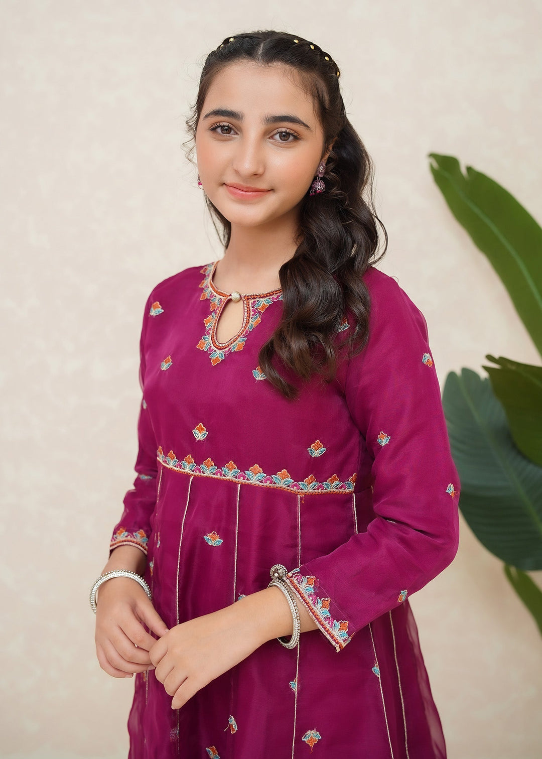 Modest Girls RTW Embroidered Organza 3 Piece Suit Purple Wedding Collection