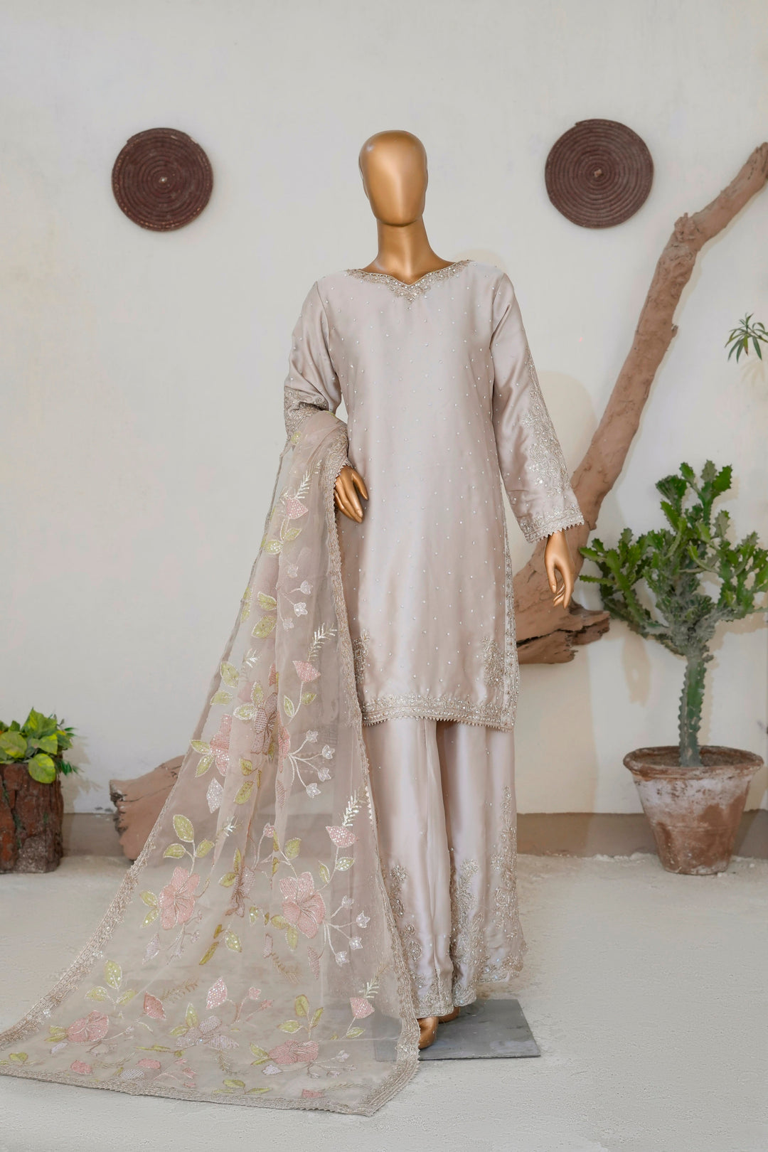 Andaaz by Saira Sultana Women RTW Embroidered Silk 3 Piece Suit Haya Fawn - Festive Collection