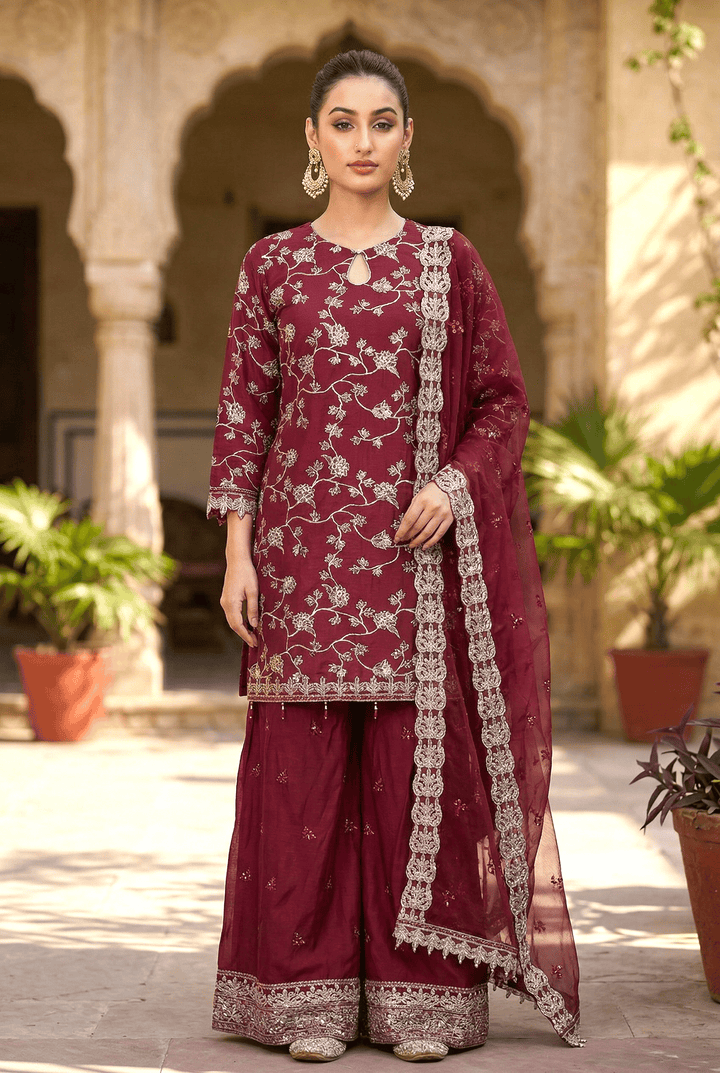 Chashni by Maherposh RTW Embroidered Raw Silk 3 Piece Suit FHM-1045-M Festive Collection