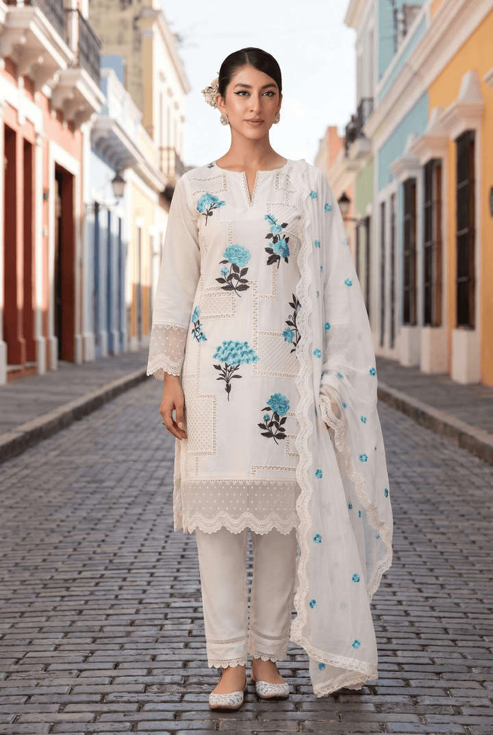 Celestia Luxe by Maherposh RTW Chikankari Lawn 3 Piece Suit Bluebell Whisper SS-208 Casual Collection