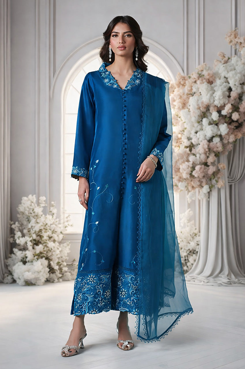 Mehr From Nizka By Nida Rehan RTW Embroidered Khaddi Silk 2 Piece Suit Amaya - Festive Collection