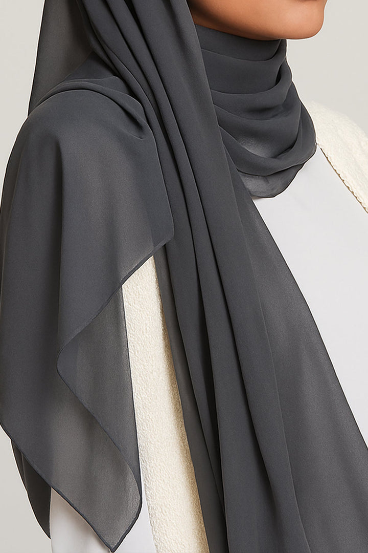 Divinely Crafted Chiffon Solids Hijab 1 Piece Grey HJ-CHF-002 - Summer Collection