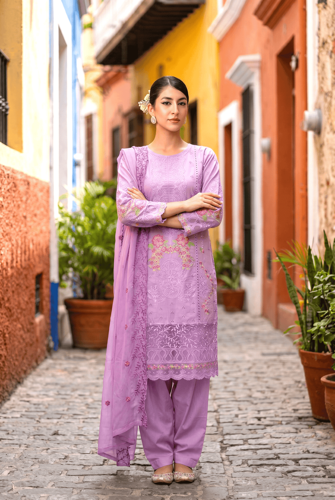Celestia Luxe by Maherposh RTW Chikankari Lawn 3 Piece Suit Lilac Muse SS-203 Casual Collection