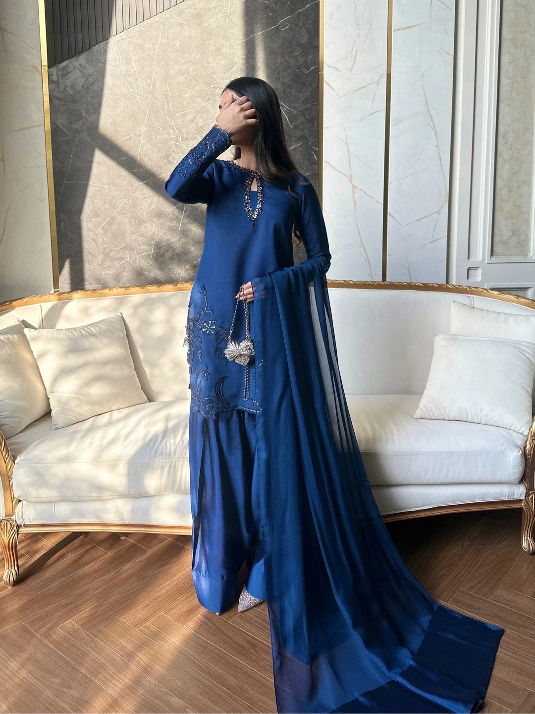 Scherezade Women RTW Embroidered Sheesha Silk 3 Piece Suit NORAH - Festive Collection