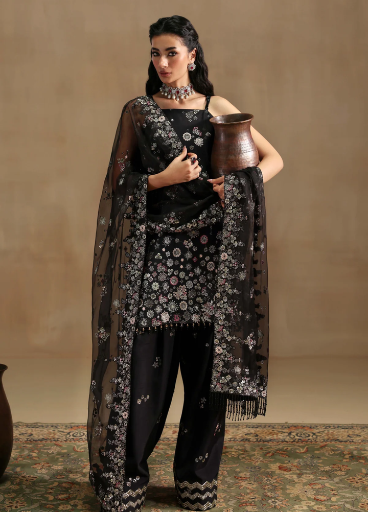 Sable Vogue Unstitched Embroidered Raw Silk 3 Piece Suit SV26UL FC-03-25 Black - Summer Collection