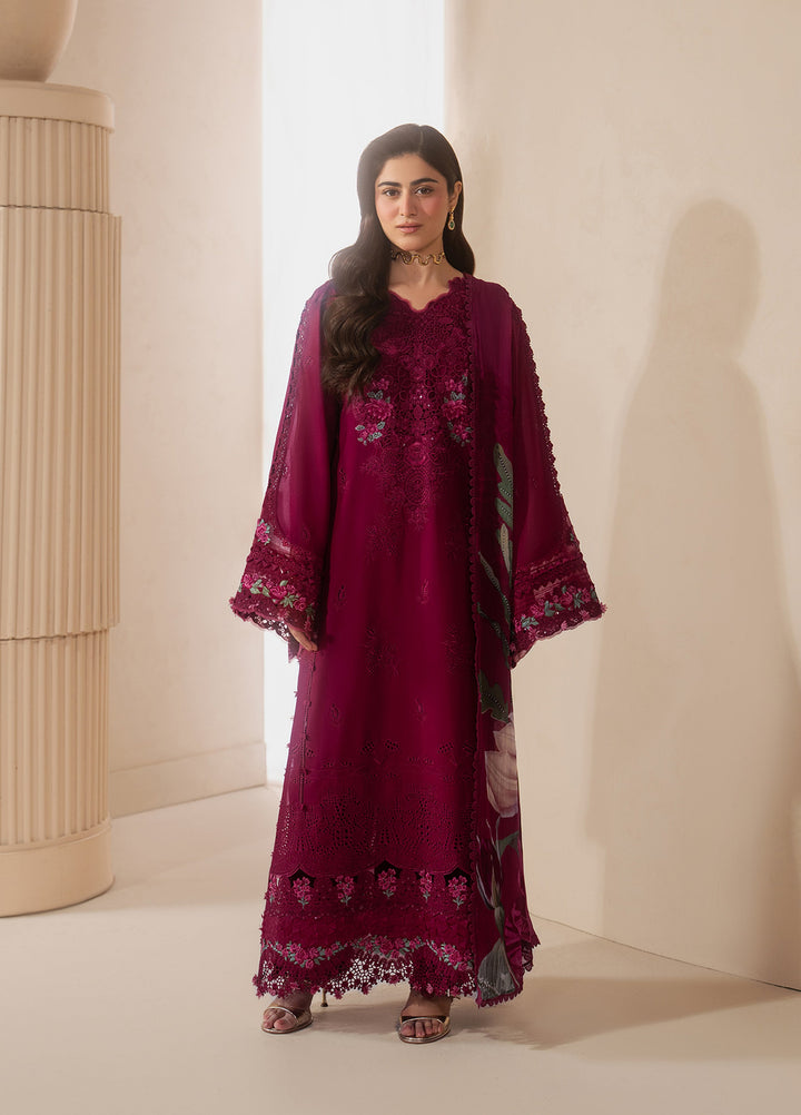 E-Craft by Elaf Unstitched Embroidered Lawn 3 Piece Suit EHC-4A Garnet - Casual Collection