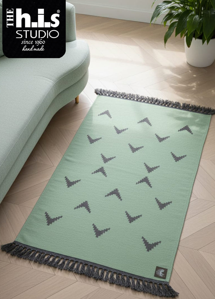 The h.i.s studio Area Rugs Birds R-25006-Green/Charcoal